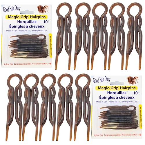 Good Hair Days Hair Pins - 2 1/2" Plastic, U-shaped Magic Grip Hairpins, Strong Durable Pins For Fine, Thick & Long Hair, ...