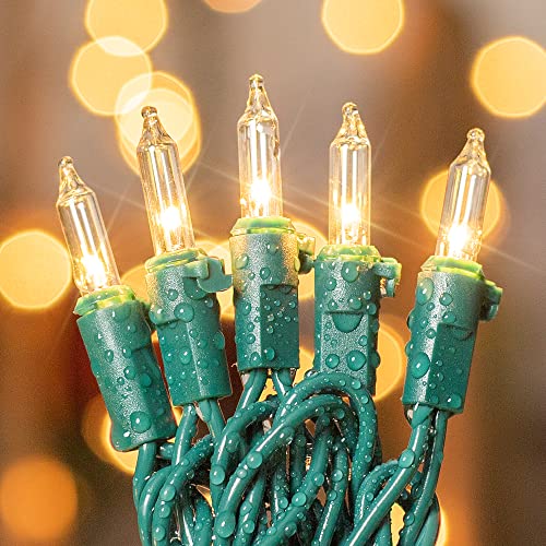 mimigogo 50-Count White Christmas Lights with Green Wire,Mini String Lights for Holiday Decorations, Christmas Tree Light...