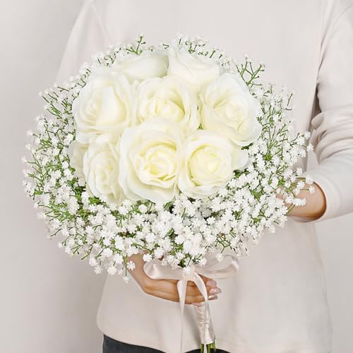 MARTINE MALL Babys Breath Artificial Flowers, 10 PCS White Baby Breath Flowers Artificial Bulk, Fake Babys Breath Gypsophi...