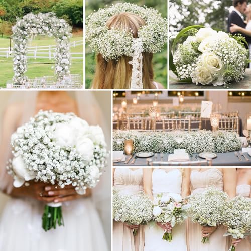 Artflower Babys Breath Artificial Flowers, 12Pcs Baby Breath Flowers Artificial Bulk, Fake White Gypsophila Babies Breath ...