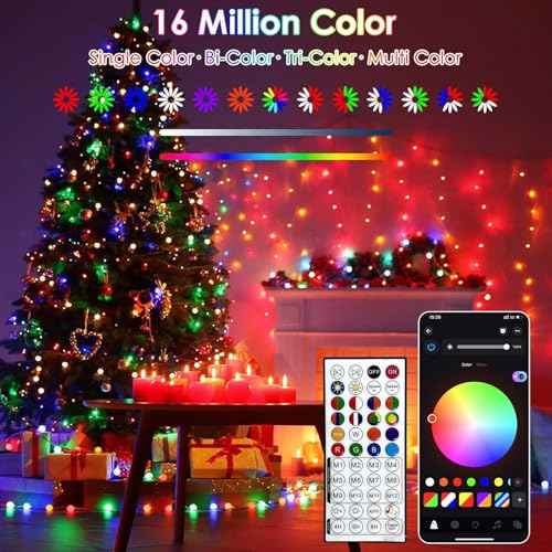 YIQU Smart Color Changing Christmas Lights, 66 FT 200 LED RGB String Lights with Remote App Control and Timer, Music Sync ...
