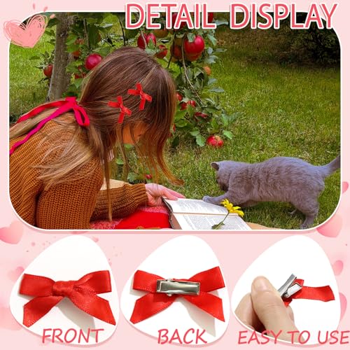 SAWINDA 20PCS Red Mini Hair Bows Small Bow Hair Clips Cute Bowknot Silk Ribbons for Girls Valentines Sweet Bows for Hair N...
