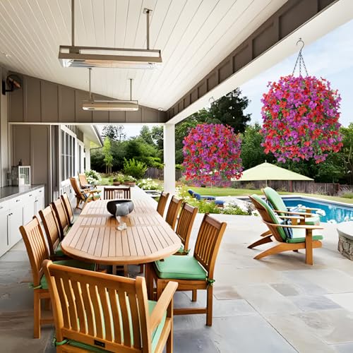 INXUGAO Artificial Hanging Flowers Plants with Basket for Outdoors, Realistic Faux Silk Daisy Flower Eucalyptus for Spring...