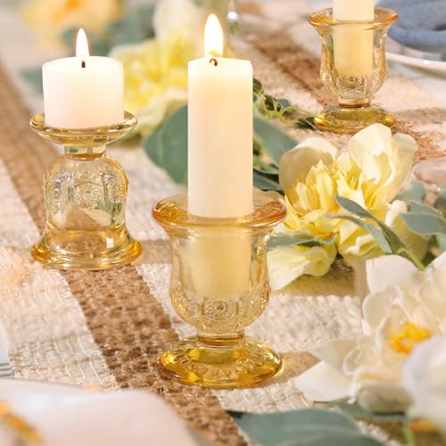 sunnyfuture 10pcs Gold Candlestick Holders, Glass Taper Candle Holders for Table Centerpiece Decor, Wedding, Birthday, Gift