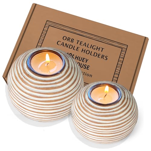 Tuva Orb Candle Holders (Gift Boxed Set of 2), Table Centerpieces for Dining or Living Room, Spa, Bathroom, Kitchen Counte...