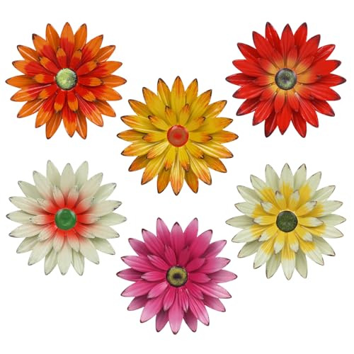 hogardeck Metal Flower Wall Decor - 6 PCS 6" Colorful Flower Decor for Indoor Outdoor, Sunflower Kitchen Decor Floral Meta...