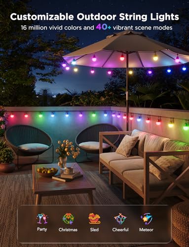 Govee Smart Outdoor String Lights 2, 144ft Outdoor Lights with Dimmable Warm White LED Bulbs, 47 Scene Modes for Patio, Ba...