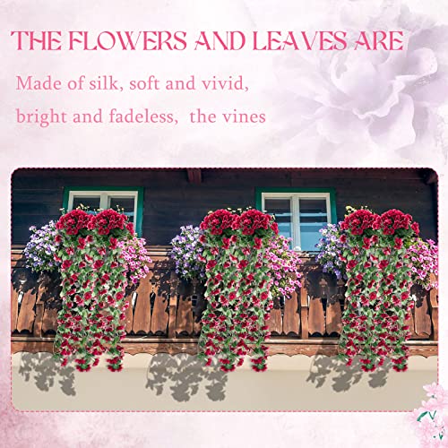XunYee 4 Pack Violet Hanging Flowers Artificial Decor 5 Petal Silk Violet Simulation Hanging Plant Faux Royal Artificial O...
