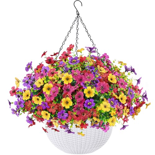 Der Rose Artificial Hanging Flowers Basket for Faux Plants Outdoor Spring Summer Decoration UV Resistant Fake Flowers for ...