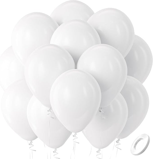Bezente White Balloons Latex Party Balloons, 100 Pack 12 inch Round Helium Balloons for Valentines Day Wedding Birthday En...