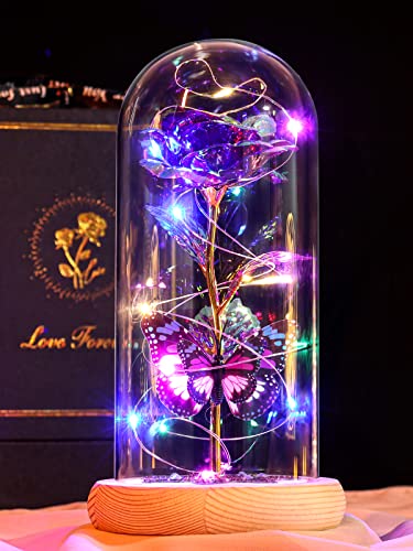 Gifts for Women Mom Birthday Gifts, Galaxy Glass Rose Forever Preserved Flowers for Delivery Prime Light Up Rose in Glass ...