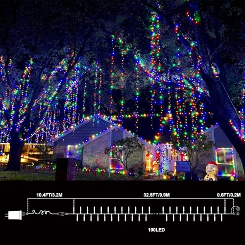 LAMPHOME Multicolor Christmas Mini Lights, 32.5FT 100 LED Clear Bulbs String Lights with 16 Light Modes, Fairy Lights Plug...