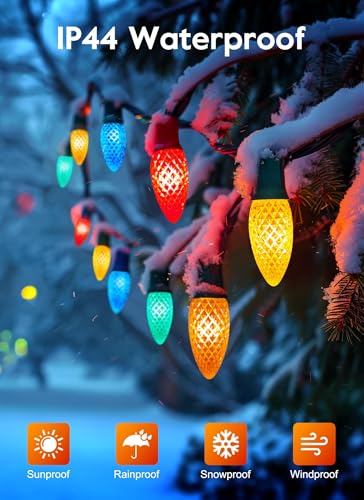 Brightown Outdoor Christmas Lights, 100 Ft LED Commercial String Lights With Multicolor Strawberry C9 Bulbs, Waterproof Co...