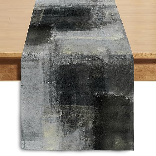 Winotic Black Grey Watercolor Table Runner 72 Inches Long, Art Abstract Modern Table Runners for Seasonal Decor Party Kitc...