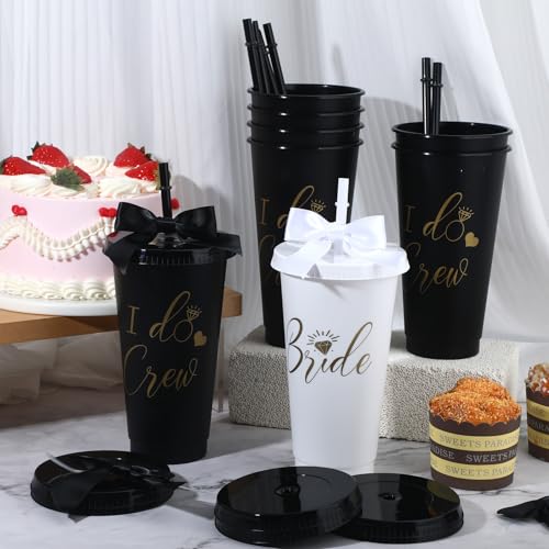 8Pcs Bridesmaid Cups with Lid Straw and Twist Bow Bachelorette Cups 24Oz Plastic Tumbler Bride Reusable Tumbler Bridesmaid...