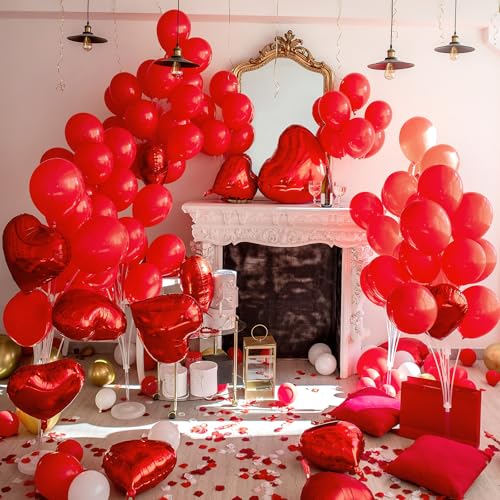 RUBFAC 129pcs Red Balloons Different Sizes 18 12 10 5 Inch for Garland Arch, Premium Latex Balloons Wedding Anniversary Ba...