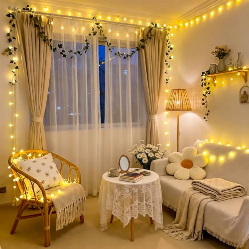JMEXSUSS 100 LED Connectable Globe String Lights Indoor Bedroom, 33ft Warm White Christmas Lights Plug in with Remote, 8 M...
