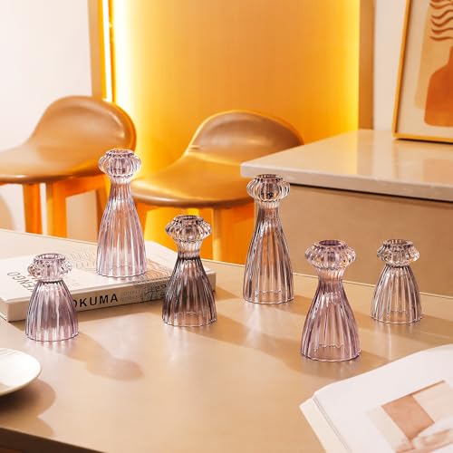 Lysenn Glass Candle Stick Holder Set of 3 – Premium Taper Candle Holders for Romantic Ambiance - Candle Sticks Holder Deco...