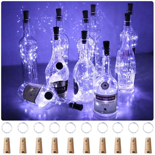 Aluan Wine Bottle Lights with Cork, Christmas Lights 10 Pack 20 LED Mini Fairy String Lights, Waterproof Battery Operated ...