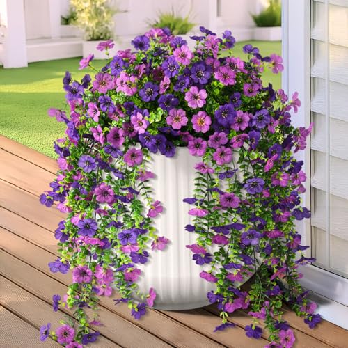 Artificial Hanging Flowers for Outdoors, 2 Pcs Fake Hanging Plant Spring Summer Decor, UV Resistant No Fade Faux Silk Dais...