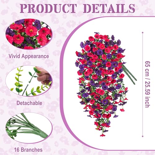 Artificial Hanging Flowers for Outdoor, 4pcs Fake Plants Long Vine Morning Glory Eucalyptus, Spring Summer UV Resistant Re...