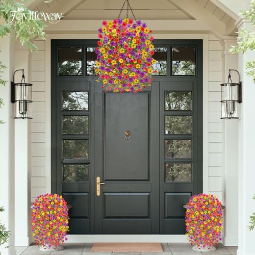 Faylifeway Artificial Hanging Flowers for Outdoors Spring Summer Decoration, 4PCS UV Resistant Silk Fake Hanging Plants fo...