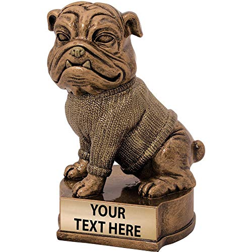 Crown Awards 4.5" Bulldog Sculpture, Custom Resin Mascot Trophies with Customized Engraving Prime