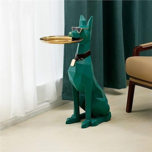Resin Dog Statue with Tray, Standing Animal Sculpture End Table, Modern Accent Table/Coffee Tables for Living Room Bedroo...
