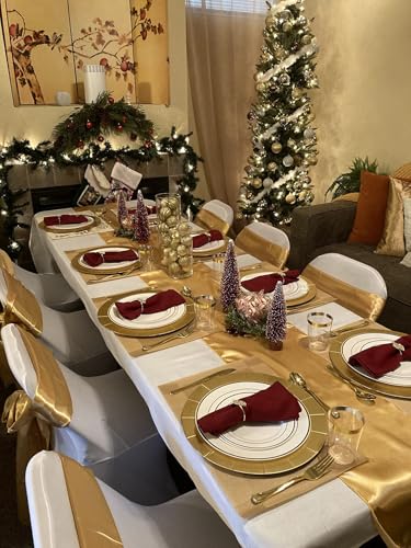 SINSSOWL 10 Pack Gold Table Runners 12 X 108 Inches Wedding Golden Satin Table Runner for Party Birthday Banquet Bridal Sh...