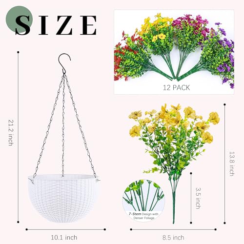 Der Rose Artificial Hanging Flowers Basket for Faux Plants Outdoor Spring Summer Decoration UV Resistant Fake Flowers for ...