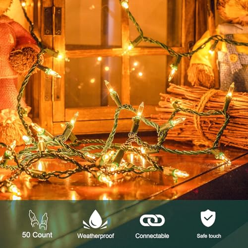 mimigogo 50-Count White Christmas Lights with Green Wire,Mini String Lights for Holiday Decorations, Christmas Tree Light...