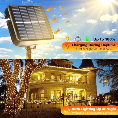 Lomotech Solar String Lights Outdoor - 2 Pack Total 66ft 200LED Solar Fairy Lights Waterproof 8 Modes Twinkle Lights for O...