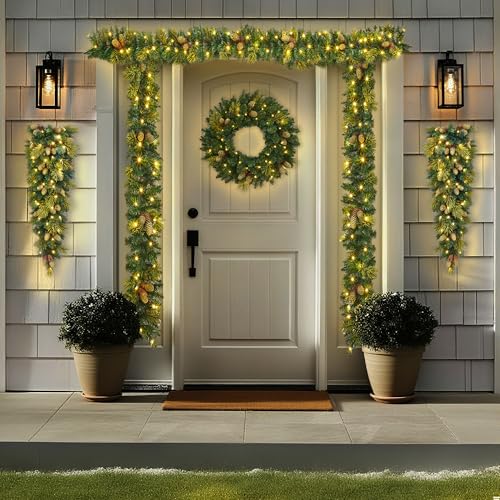 Garvee Pre-Lit White LED Lights Holiday Christmas 6-Piece Set - Tree, Garland, Wreath, Swags, Christmas Decorations Set of 6