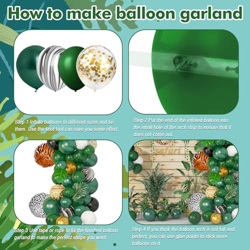Amandir 152Pcs Jungle Safari Balloon Garland Arch Kit, Gold Dark Green Animal Balloons Artificial Tropical Palm Leaves Dec...