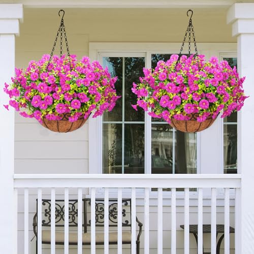 Yastouay Artificial Hanging Flowers for Outdoors, Fake Hanging Plants with Baskets, UV Resistant Hanging Flowers Fake Flow...
