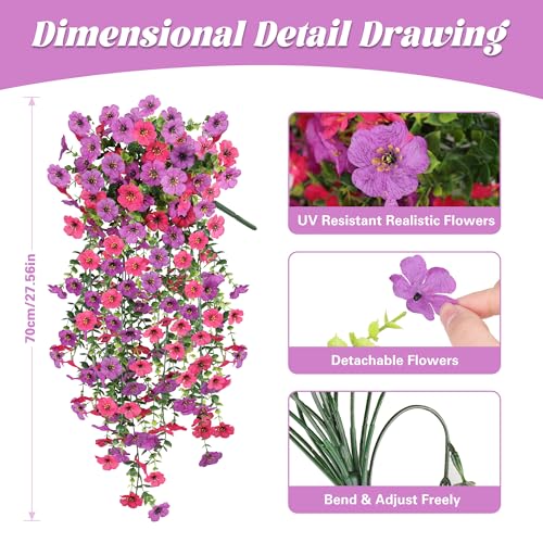 AmberFun Artificial Hanging Flowers for Outdoors,No Fade 2 Bundles Fake Silk Flowers for Outside, Realistic Faux Plants De...