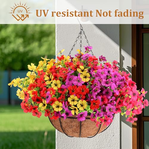 Geegoods 2 Set Artificial Hanging Flowers for Outdoors, UV-Resistant Fake Hanging Baskets, Realistic Hanging Planters for ...