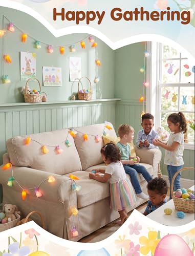 Pallerina Easter Bunny Carrot String Lights, 8.5Ft Plug in Fairy Lights with 10 LED Rabbit and Carrot Lights, Cute Spring ...
