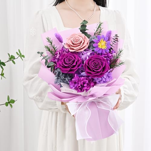 Waipfaru Preserved Flowers, Purple Fresh Bouquet with Gift Box, Flowers for Delivery Prime, Forever Flowers for Women Birt...