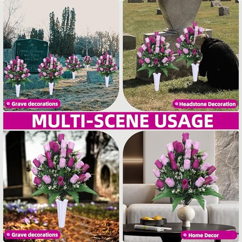 Lodou Artificial Cemetery Flowers,Outdoor Grave Decorations Roses,Arrangements Bouquet with Cemetery Vase, Silk Flowers fo...
