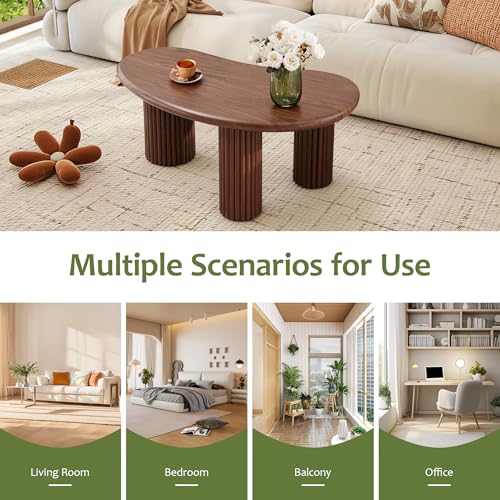 MAHYIZYI Fluted Coffee Table, 39'' Farmhouse Coffee Tables for Living Room, Low Wood Accent Center Table Small Tea Table w...