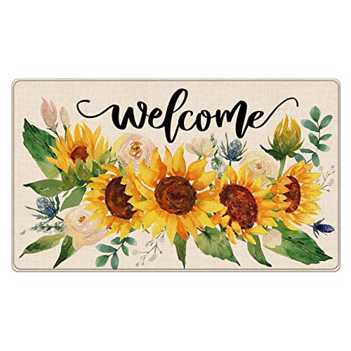 Tailus Welcome Fall Sunflower Decorative Front Door Mat, Autumn Floral Flowers Doormat Indoor Outdoor Rose Non-Slip Floor ...