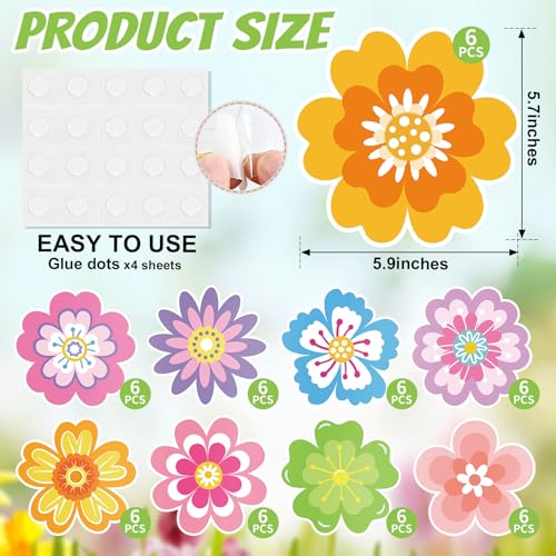Hedeey 54 Pcs Spring Floral Paper Flower Decor for Spring Bulletin Board Classroom Decoration (Flower 54)