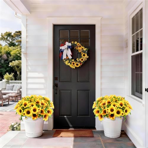 Homsunny Fake Sunflowers Artificial Flowers for Outdoor Decoration, 6 Pcs Faux Silk Sunflowers Realistic UV Resistant for ...