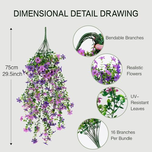QCQHDU Artificial Hanging Flowers for Outdoors,2Pcs Fake Hanging Plants 29.5 Inch Long for Spring Summer Decoration,UV Res...