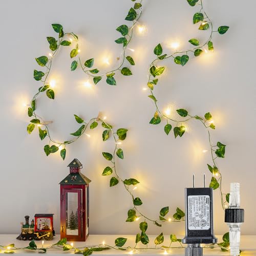 Pellimo Vine String Lights Plug in, 23FT 73 LED Vines with Fairy Lights, Faux Pothos Leaf Garland with Light for Bedroom, ...