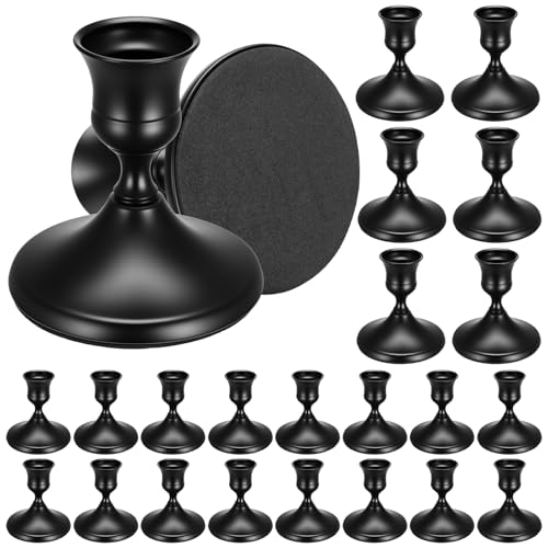 24PCS Brass Black Taper Candle Holders Set, Vintage Metal Candlestick Holders for Table Centerpiece, Wedding Reception, Fe...