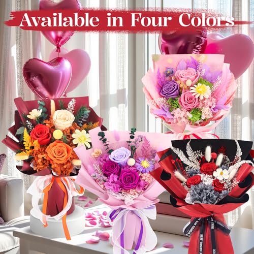 jabeick Preserved Flowers for Delivery, Purple Flowers Fresh Bouquet with Gift Box, Forever Eternal Rose for Her Mom Wife ...