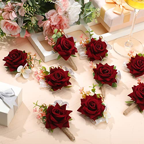 Sherr 40 Pcs Rose Wrist Corsage and Boutonniere Set Wedding Corsage Wristlet Bride Bridesmaids Groom Groomsmen Flowers Acc...