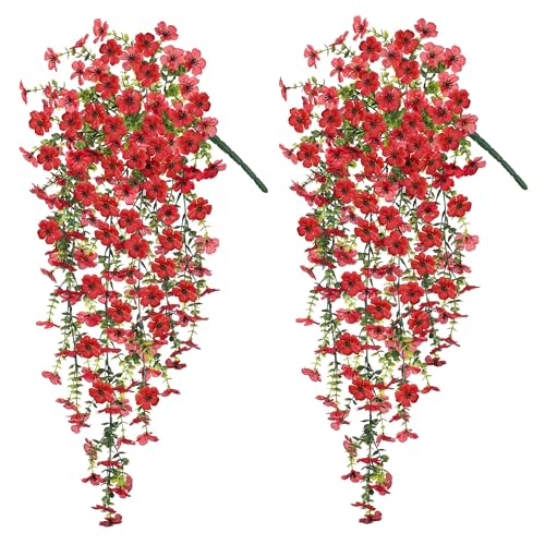 Ammyoo Artificial Hanging Flowers for Outdoors Fake Plants Decoration, 2 Pcs Faux Silk Daisy Flower Realistic Outdoor Flow...